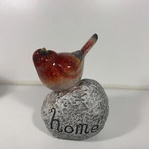 Adorable Stoneware Red Bird on Rock "Home" Cardinal 5" T